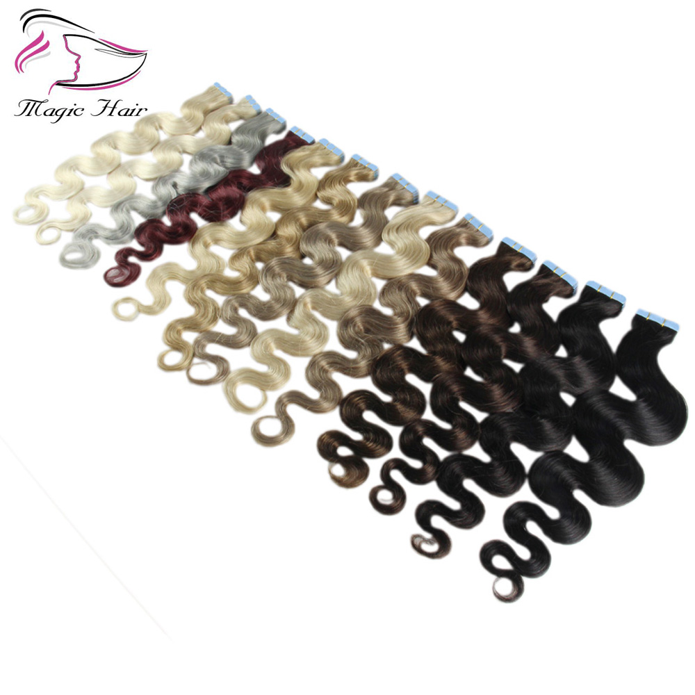 7A Body Wave Tape In Hair 40Pcs Per Package 14-24Inch Piano/Pure/Ombre Color Remy Hair 100% Human Tape In Human Hair Extensions