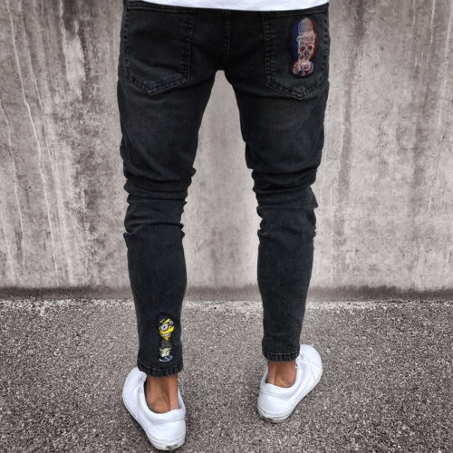 Mens Skinny Jeans Rip Slim fit Stretch Denim Distress Frayed Biker Jeans Boy Men Casual Solid