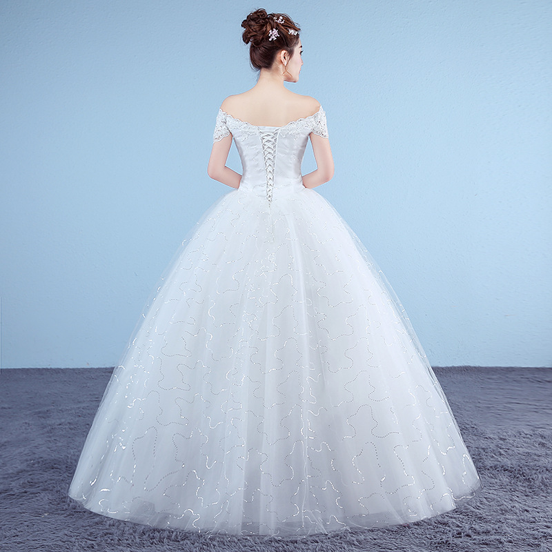 New Boat Neck Embroidered Wedding Dress 2018 Organza And Tulle Lace Up Ball White Princess Cheap Bridal Gowns Vestido De Noiva