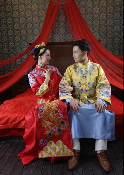 Chinese Traditional Wedding Groom gown robe Suzhou embroidery men clothing Groom wedding Outfit Ethnic clothes Red Beige Blue