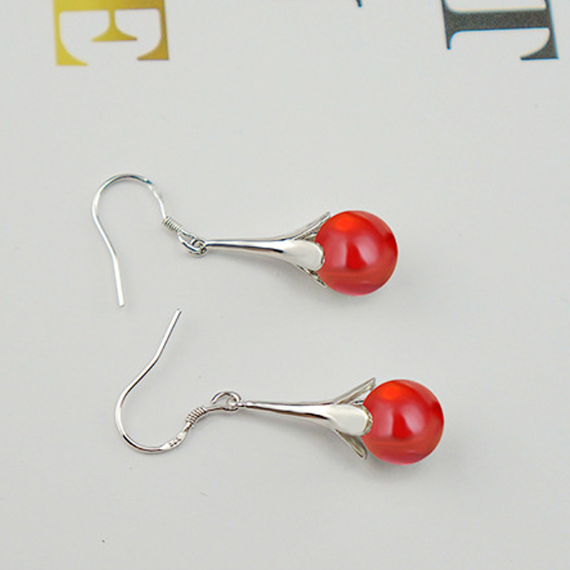 Red Agate Bead Dangle Earrings Jewelry S925 Silver Plated Vintage Tassel Drop Earring
