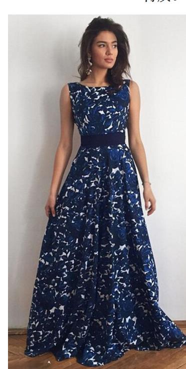 2023 Blue Floral Printed Prom Dresses Long A-line Backless Evening Dresses With Sash Real Photo Beach Summer Floor Length Gowns