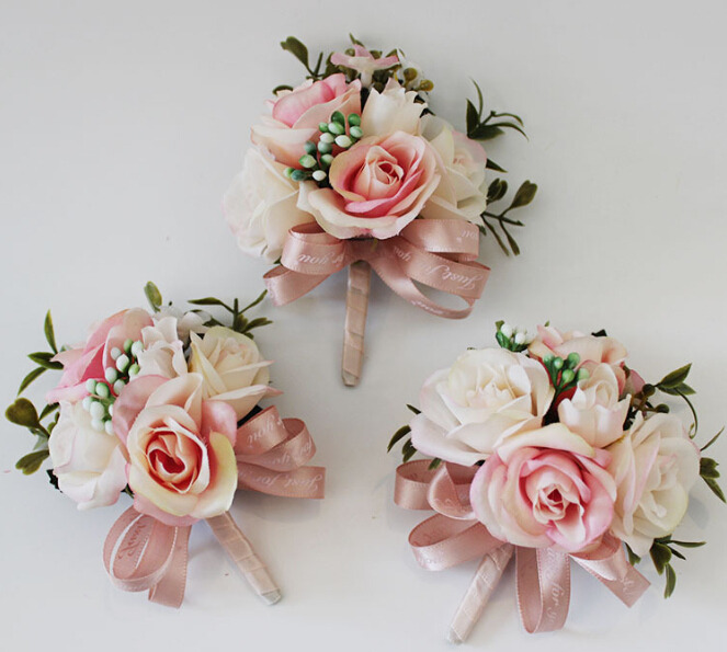 Boutonniere Hand Flowers Wedding Prom Corsage Artificial Flower brooch Flower Lapel Boutonniere Wrist Wedding Accessories