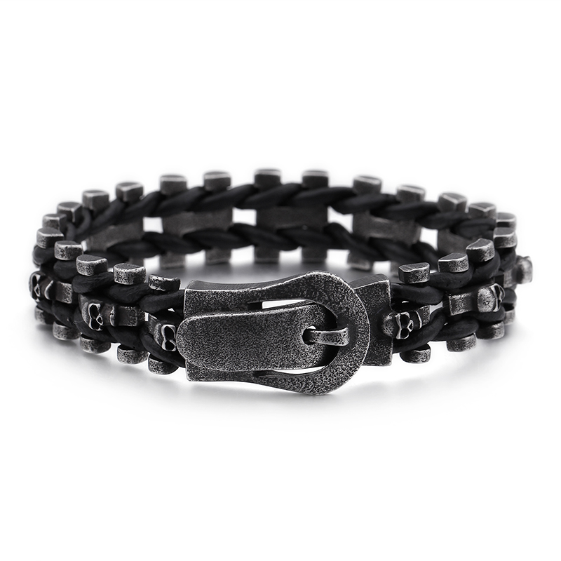 Classic Men's Punk Chain Bracelet  Skeleton Motif, Durable Stainless Steel, Vintage Silver Tone with Secure Buckle Closure