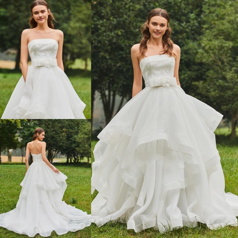 2018 Garden Wedding Dresses Princess Style Strapless Tier Designed Bridal Gowns A Line Applique Wedding Dress With Bow, Pink
2018 Garden Wedding Dresses Princess Style Strapless Tier Designed Bridal Gowns A Line Applique Wedding Dress With Bow, Pink