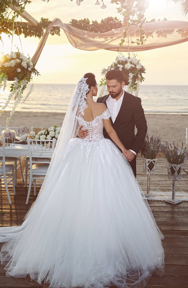 Designer Said New Mhamad Lace Ball Gown Dresses Tiered Tulle Off Shoulder Applique Sweep Train Wedding Bridal Gowns Robe De Marie s