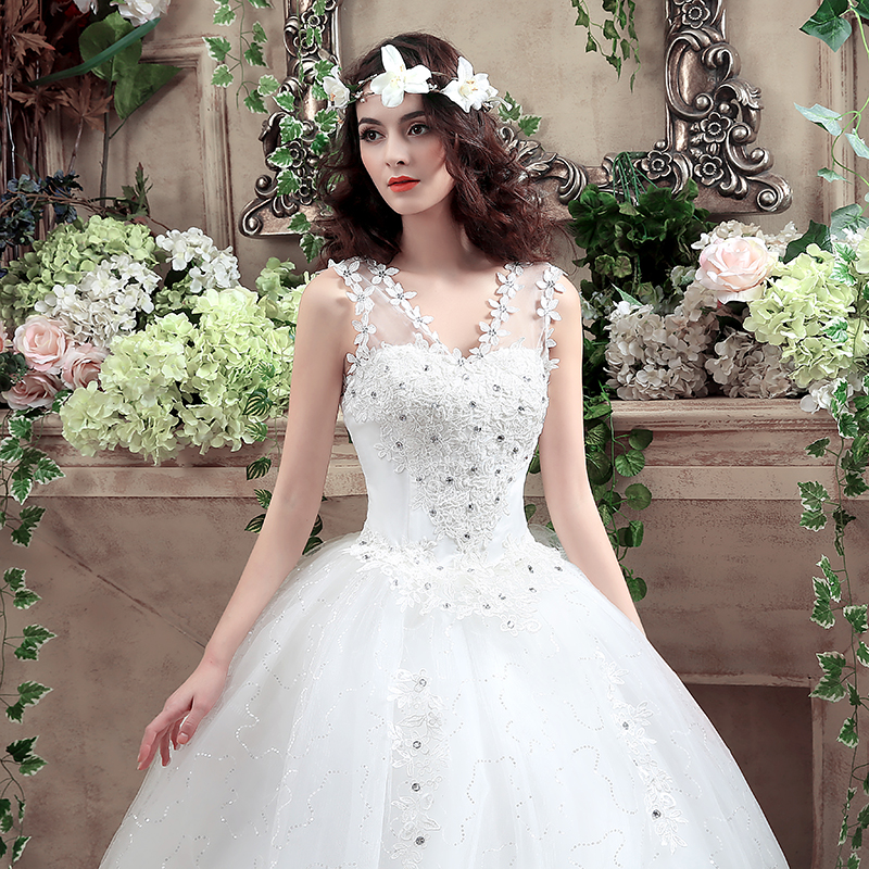 2018 New Arrive Korean Summer Fashionable Cheap Wedding Dress Crystal Plus Size Bridal Gowns Lace Up Dresses vestido de noiva
