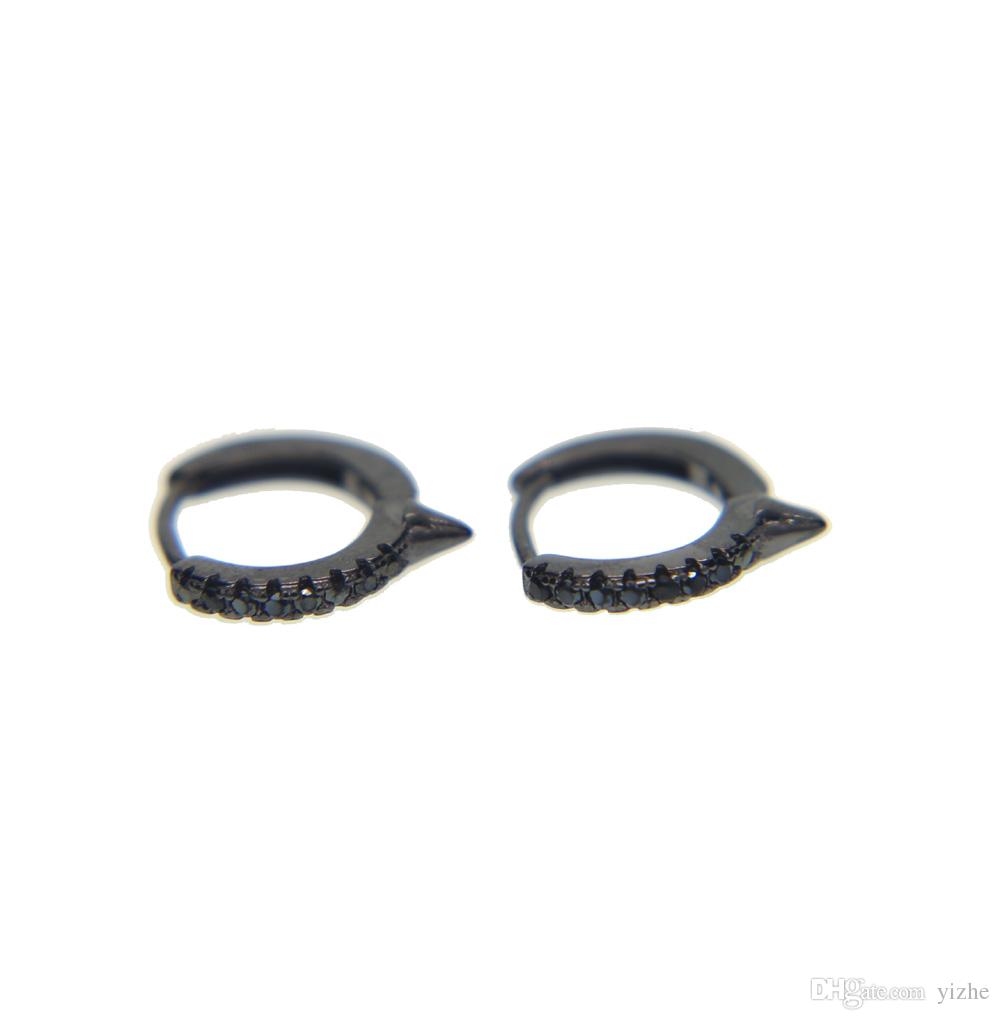 2018 wedding new arrive 10mm circle huggie hoops 925 sterling silver 4 colors micro pave cz spike unique design wholesale mini hoop earring