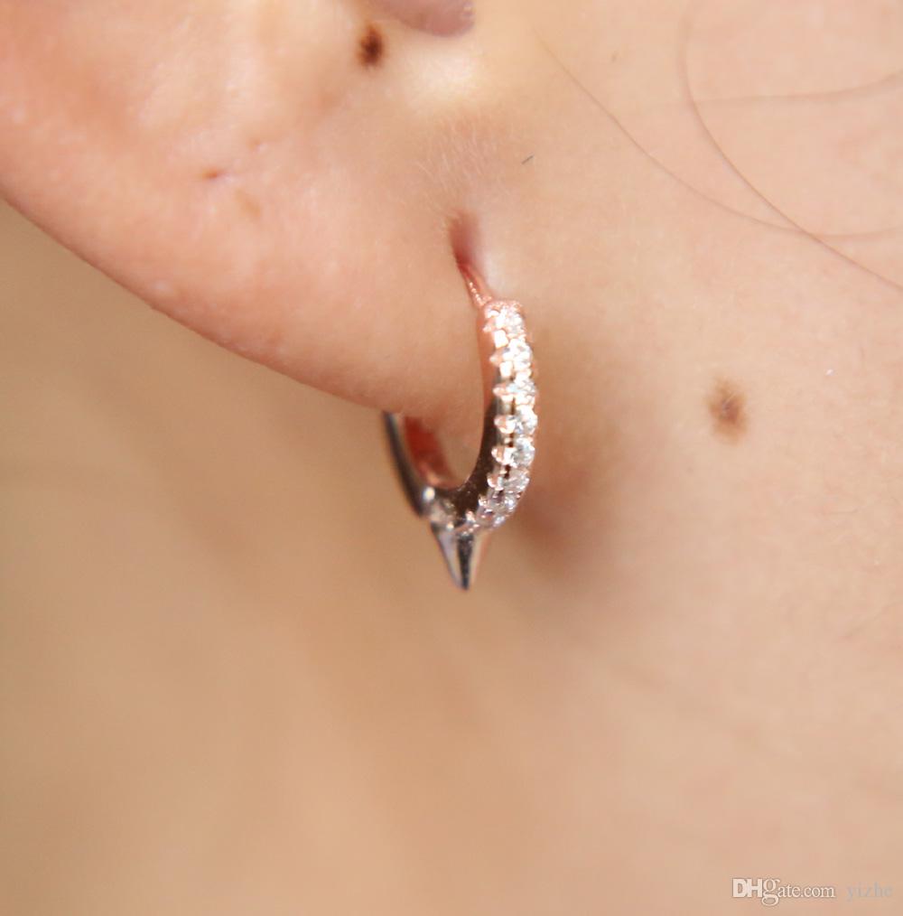 2018 wedding new arrive 10mm circle huggie hoops 925 sterling silver 4 colors micro pave cz spike unique design wholesale mini hoop earring