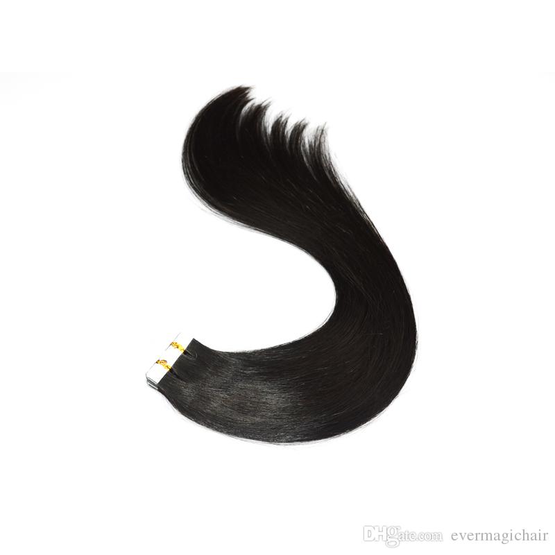 Tape in Human Hair Extensions #1B Natural Color Remy Human Hair Extensions Silk Straight 100g 40pcs