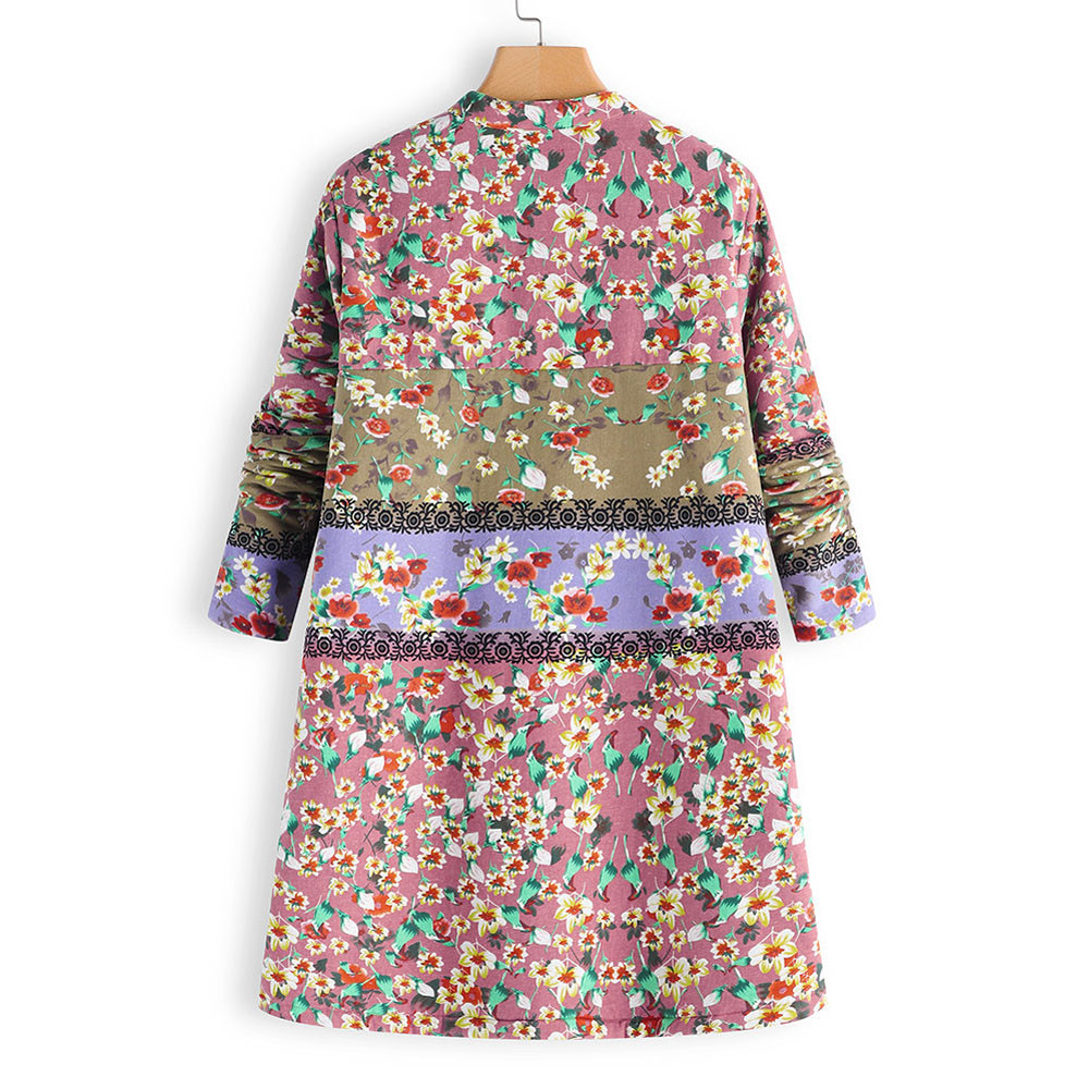 ISHOWTIENDA New Winter Warm Outwear Button Ral Print Pocket Vintage Oversize Manteau Femme Hiver Coat Women B3