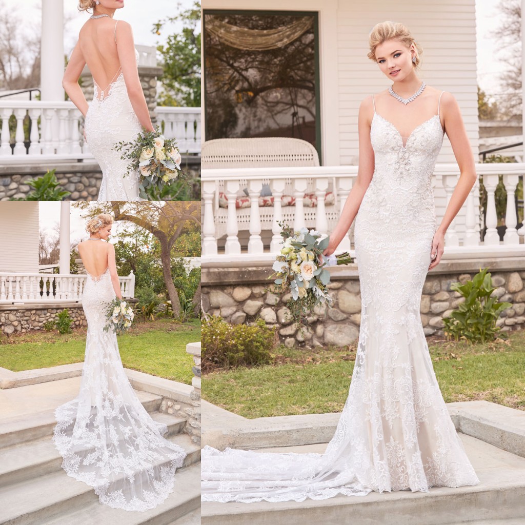 Designer Simple Full Lace Spaghetti Straps Mermaid Wedding Dresses Open Back Church Train Custom Made Bridal Gown, White
Designer Simple Full Lace Spaghetti Straps Mermaid Wedding Dresses Open Back Church Train Custom Made Bridal Gown, White