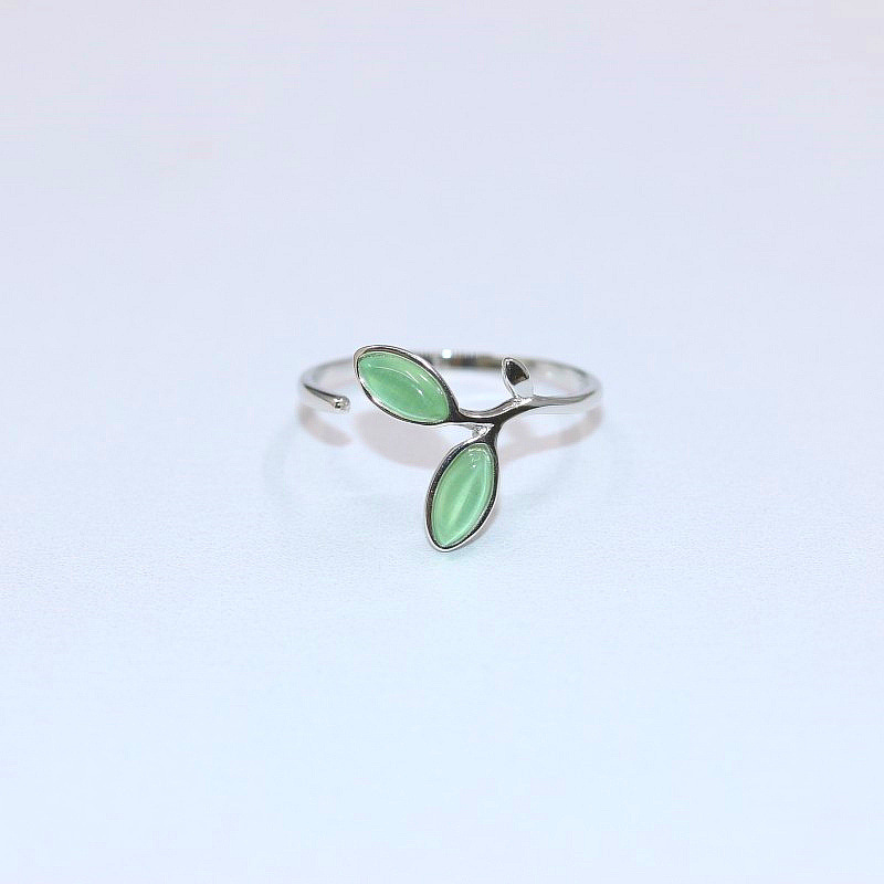 Brand new 925 sterling silver jewelry Europe American style semi-precious gem stone rings tree leaves shape open adjustable free shipping