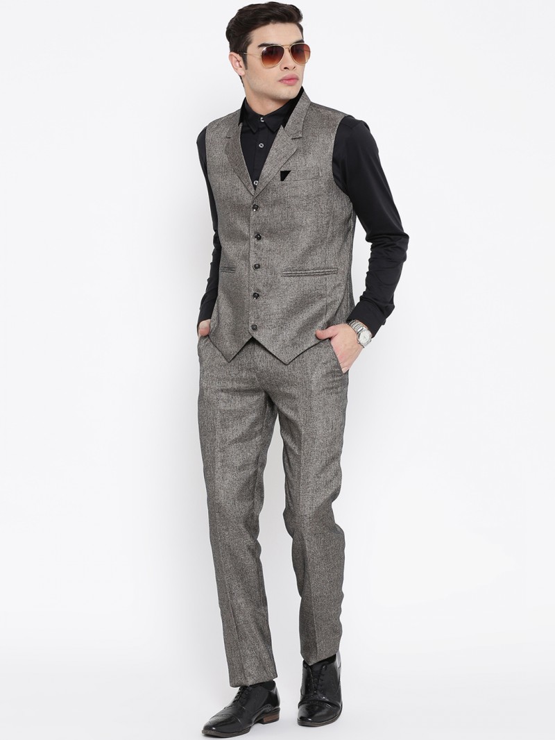 High Quality Grey Two Pieces Men Suit Slim Fit Suits For Men Cheap Five Buttons Groomsmen Pant And Vest