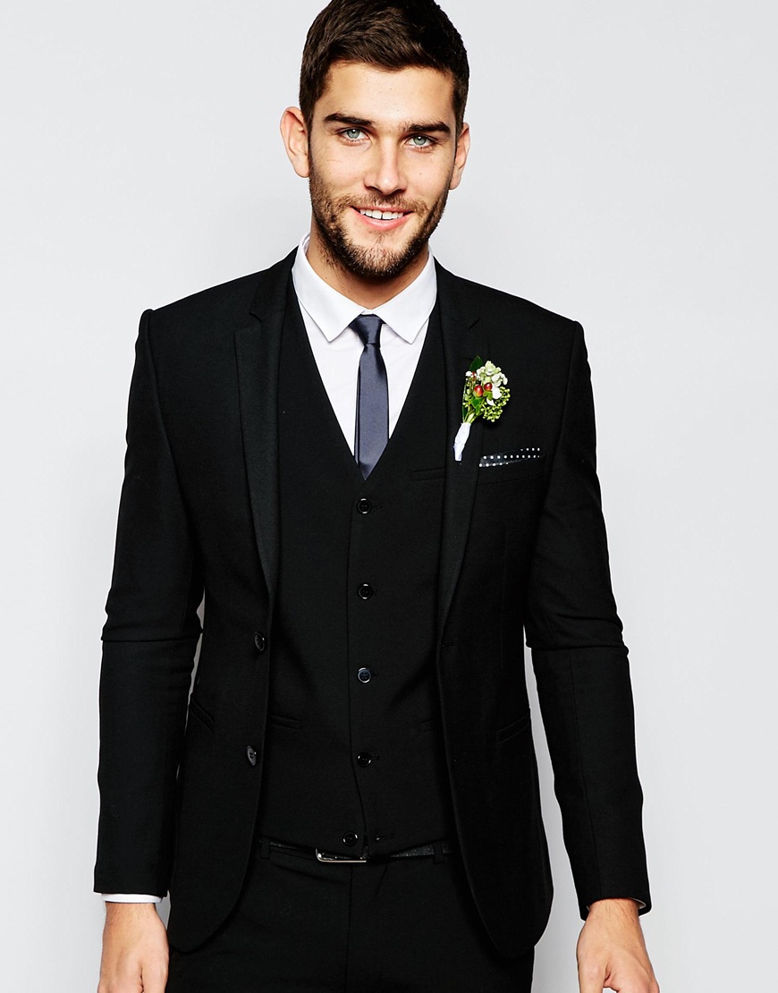 Black Three Piece Groom Tuxedos Two Button Center Vent Man Wedding Suit Handsome Men Business Dinner Prom Blazer(Jacket+Pants+Tie+Vest) 411
