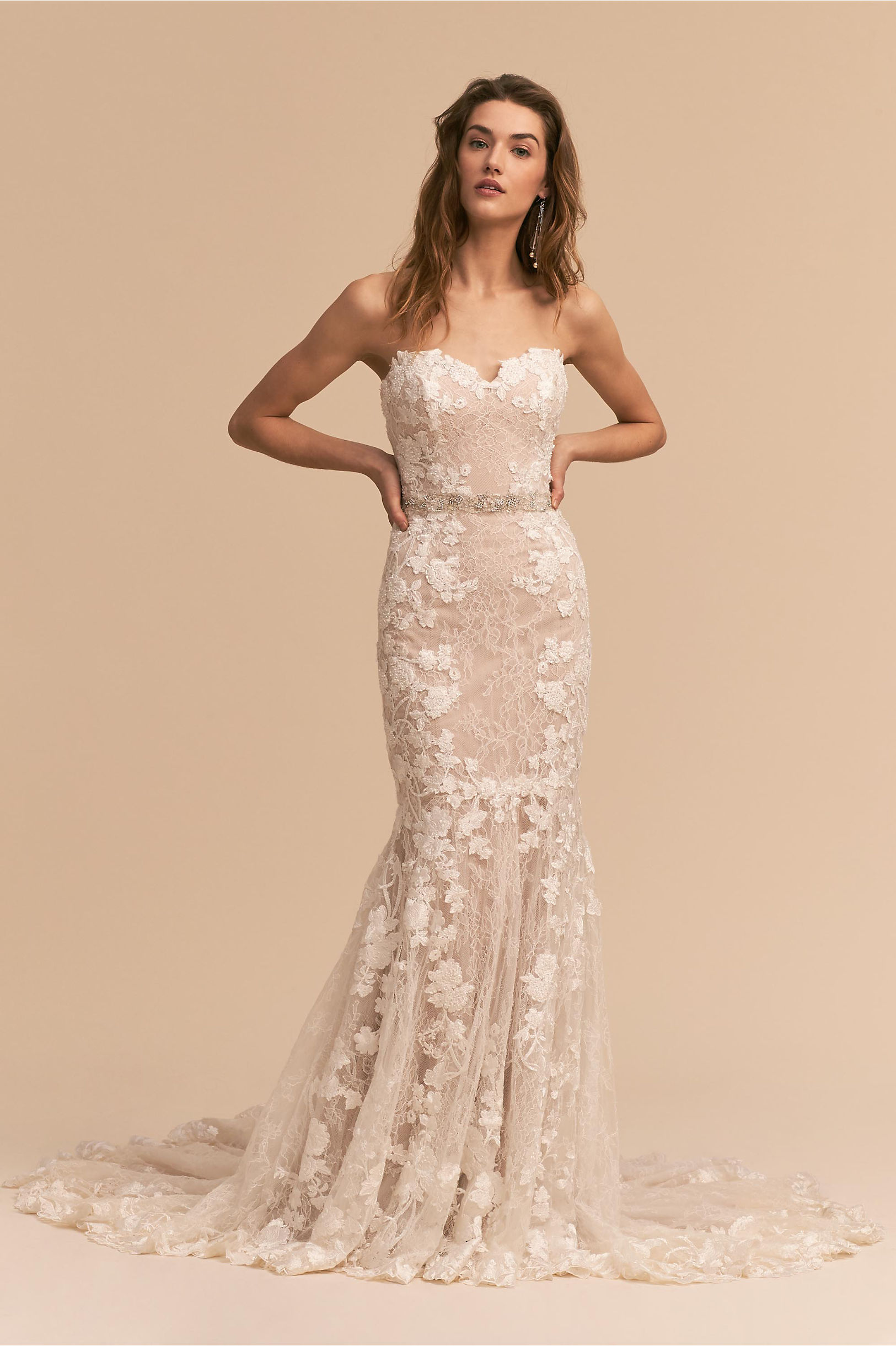 BHLDN Mermaid Wedding Dresses Sweetheart Lace Appliqued Belt Sweep Train Beach Bridal Dress Elegant Boho Bohemian Style Cheap Wedding Gown