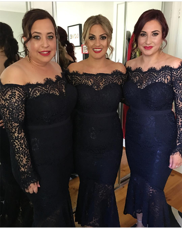 2018 Nigerian Lace styles Short Bridesmaid Dresses Off the shoulder Illusion Long Sleeves Black Navy Blue Wedding Guest Party Dress
2018 Nigerian Lace styles Short Bridesmaid Dresses Off the shoulder Illusion Long Sleeves Black Navy Blue Wedding Guest Party Dress