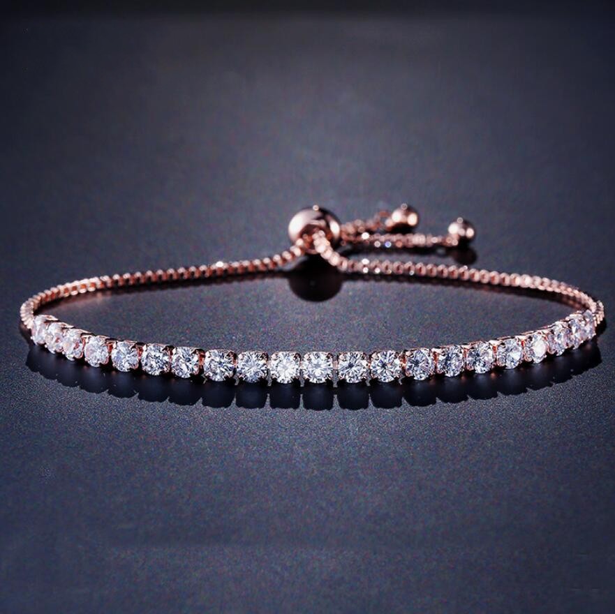 New Brand Simple Fashion Jewelry Hot Sale 18K White Gold Filled Multi Gemstones CZ Diamond Pulling Adjustable Lucky Bracelet For Women Gift