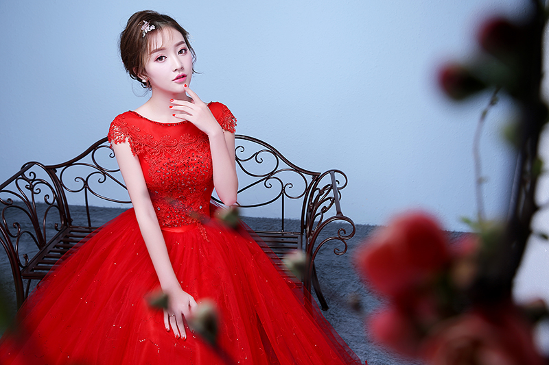 Summer Lace Sequined Red Romantic Wedding Dresses 2018 New Korean Style Simple Pricess Grown Vestidos De Novia Free shipping