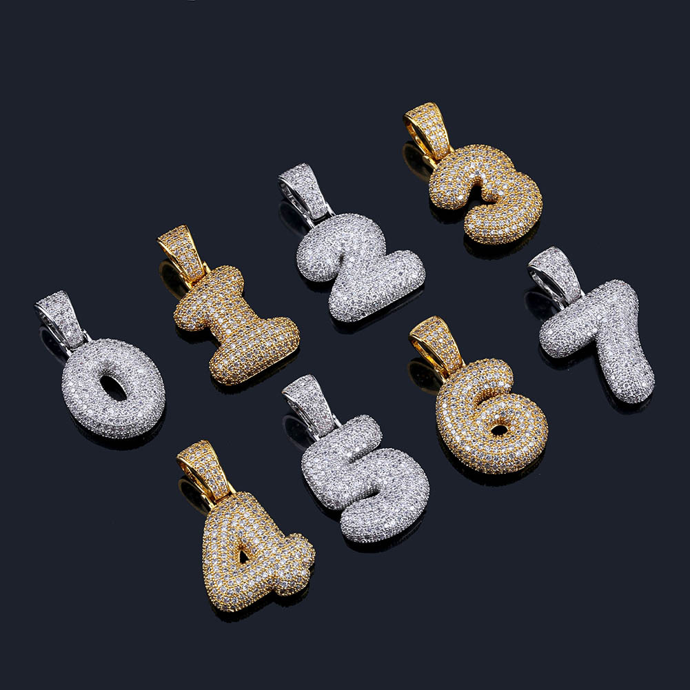 

HipHop 0-9 Custom Number Letter Pendant Necklace With 24inch Rope Chain Gold Silver Color Cubic Zircon Jewelry