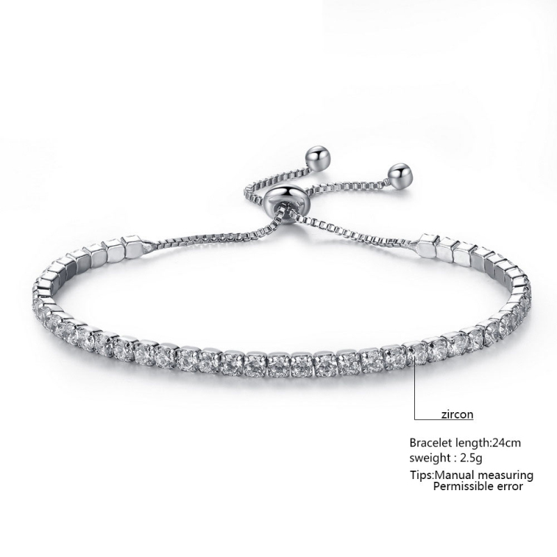 18K White Gold Plated Cubic Zircon Cluster Adjustable Box Chain Tennis Bracelets Fashion Womens Jewelry Bijoux for Party