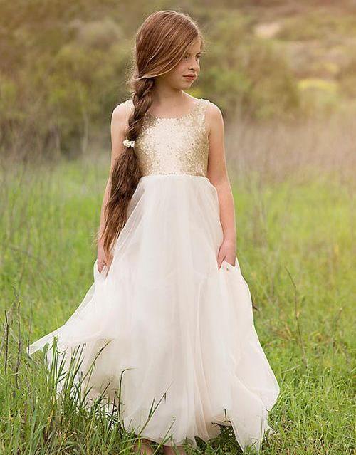 Black Sequin Flower Girl Dresses For Kids Tulle Floor Length Junior Bridesmaids Dresses Christmas Girls Pageant Dress