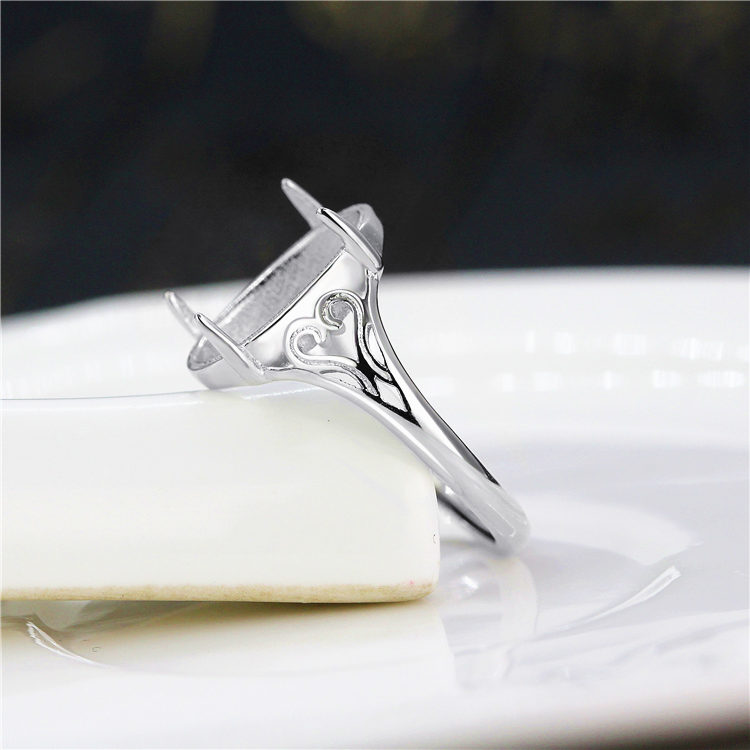 925 Sterling Silver Engagement Wedding Ring for Women 10x14mm Oval Cabochon Semi Mount Ring Setting DIY Stone