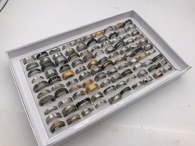 Whole 50pcsLots Mens Mixed Style Titanium steel Stainless Steel Jewelry rings For Party Gift Wedding Rings