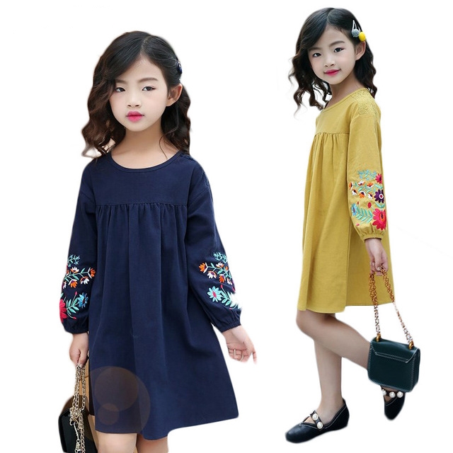 Girls Embroidered Long Sleeves Dress Spring and Autumn New Large Girls Cotton Doll Dress Children Korean Dress, Blue 
Girls Embroidered Long Sleeves Dress Spring and Autumn New Large Girls Cotton Doll Dress Children Korean Dress, Blue