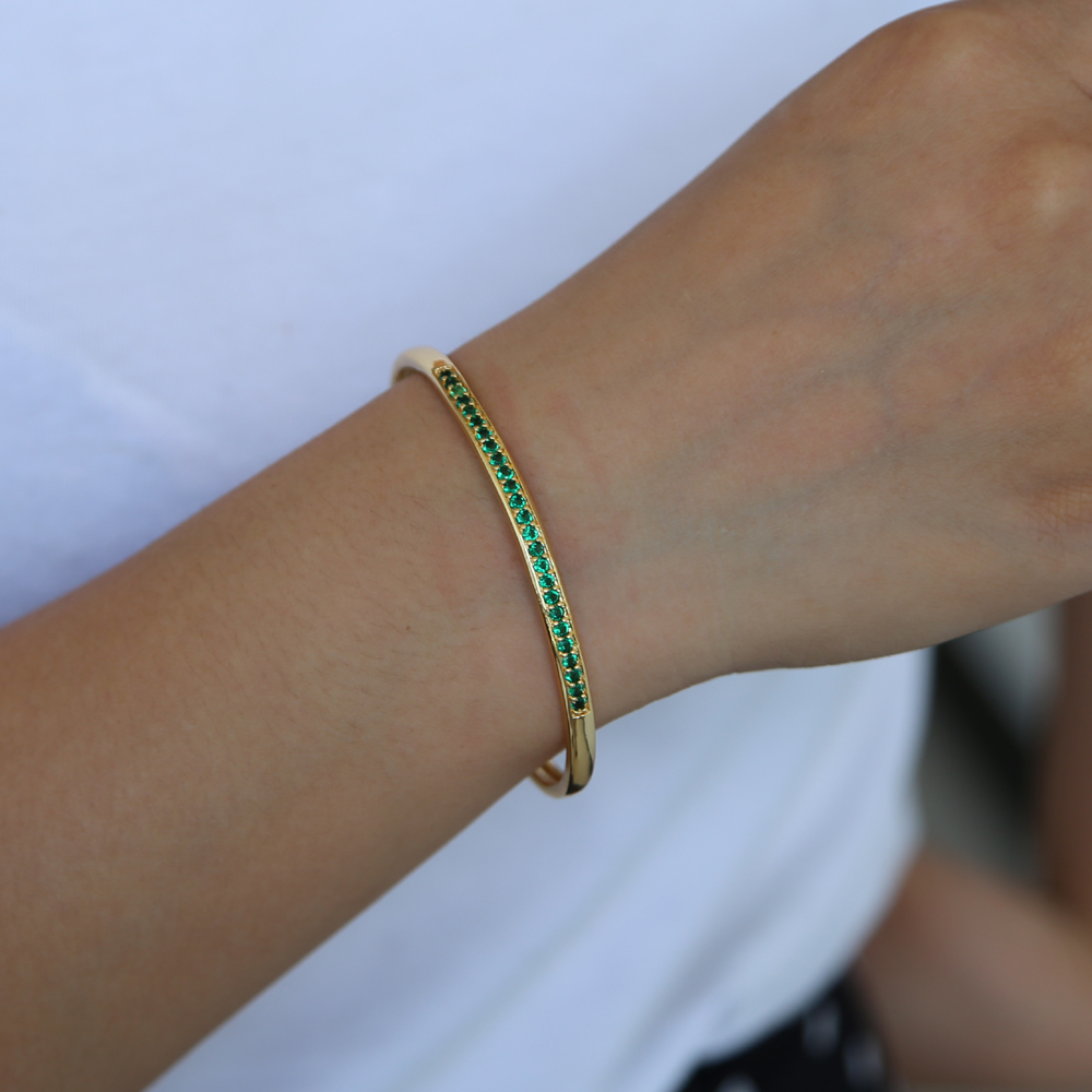 inner diamater 58-60 open adjust bangle bracelet cz paved circle band classic colorful birthstone gold plated women bracelets