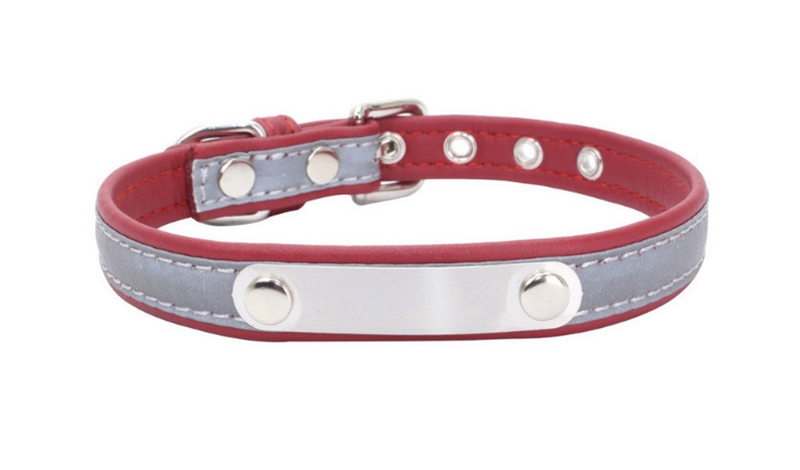 Personalized Stainless Steel Sheet Reflective ID Plate PU Leather Adjustable Collars Free Engraving Pet Dog Cat Collar 0113I