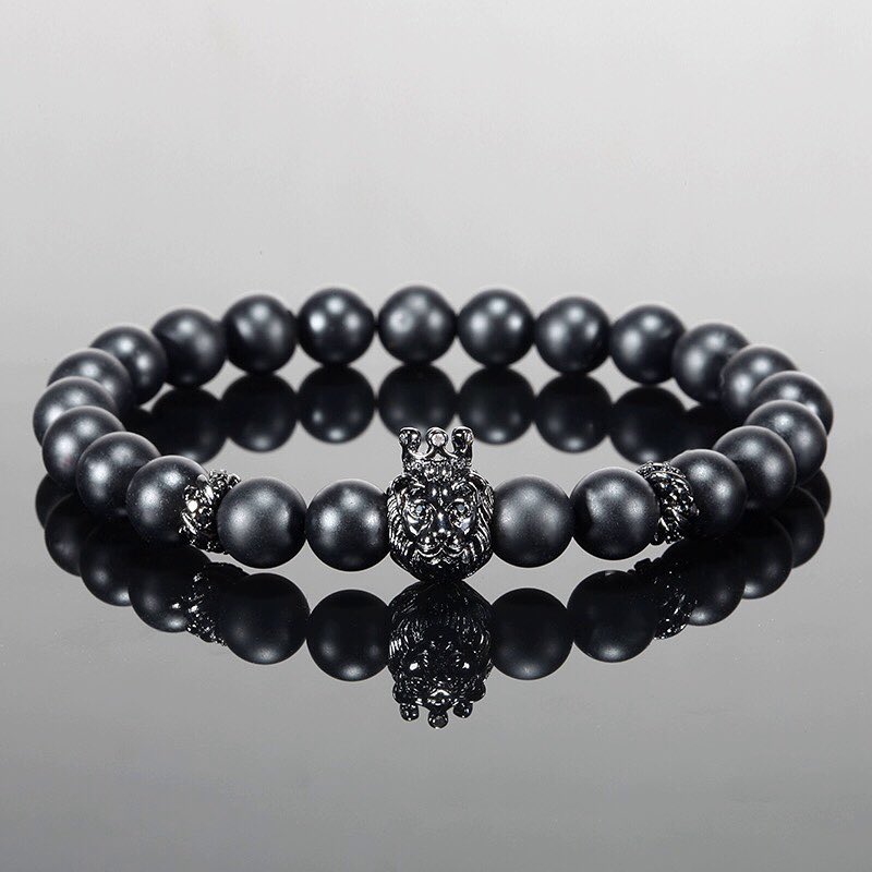 2pcs/set Fashion men's Bracelet 8MM Natural stone charm Lion Titanium steel anchor tube Holiday gift jewelry Valentine's Day Christmas