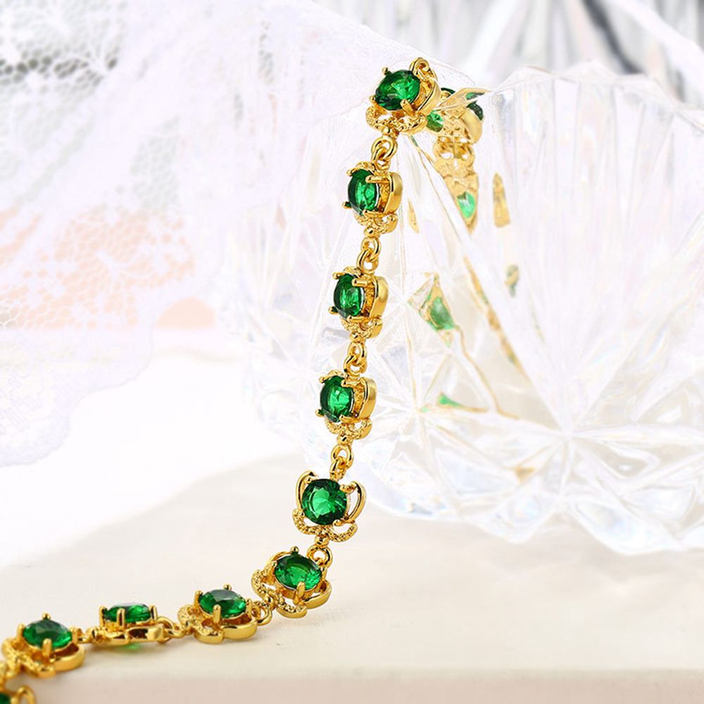 Emerald Bracelet Sparkling Jewelry 18k Yellow Gold Filled Girls Womens Bracelet Wrist Chain Gift 18cm Long Beautiful Gift