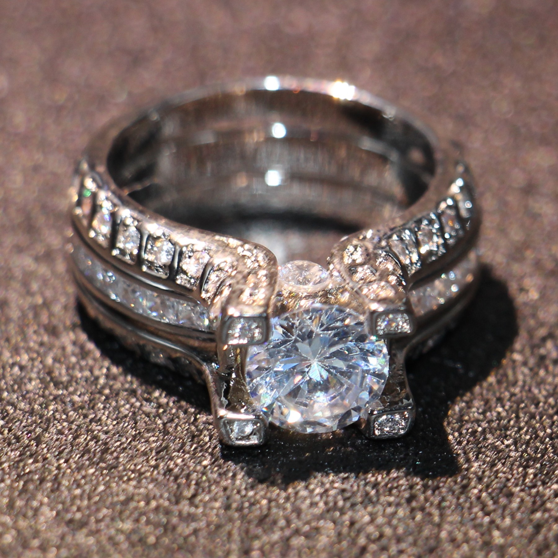 Size 5-10 Retro Vintage Jewelry 10KT White Gold Filled Round Cut Topaz CZ Dia Gemstones Women Wedding Bridal Ring Set For Lovers' Gift