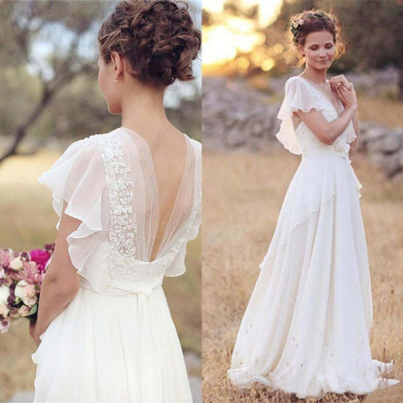 Vintage Beach Wedding Dresses Chiffon Boho Garden Wedding Dresses Lace Appliques Flower Country Western Bridal Gowns USA UK Bride Dress 2020, Ivory
Vintage Beach Wedding Dresses Chiffon Boho Garden Wedding Dresses Lace Appliques Flower Country Western Bridal Gowns USA UK Bride Dress 2020, Ivory