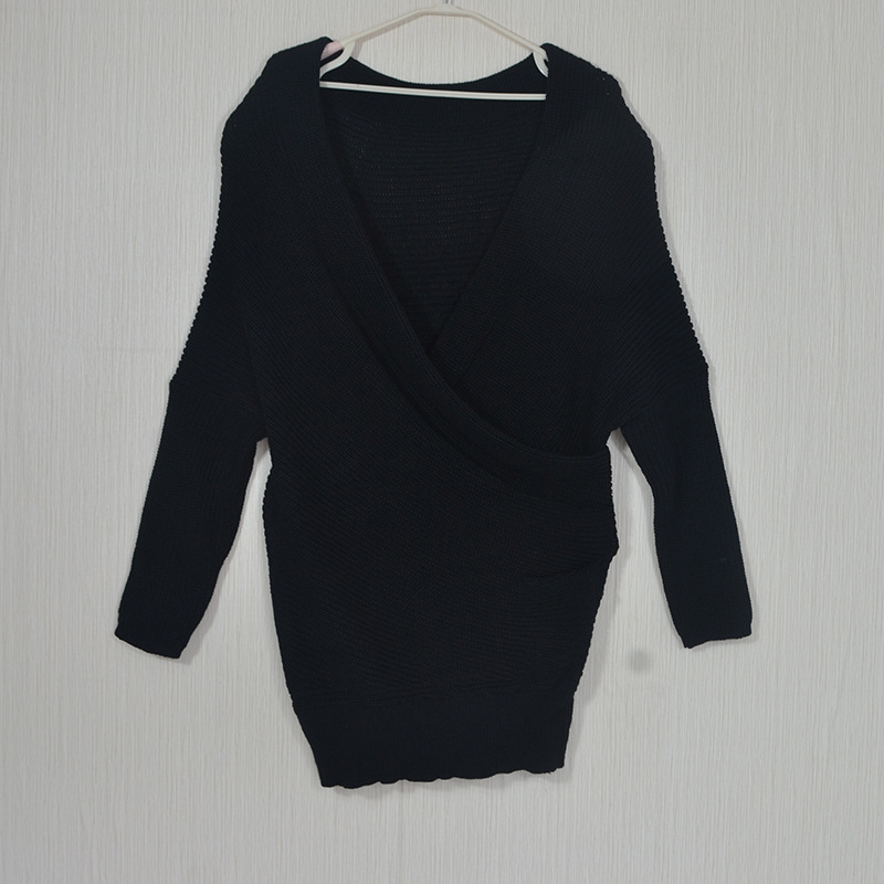 2018 Women Sweater Sexy V neck Cross Knitting Elegant Long Sleeve Pullover Female Winter Clothing Autumn Casual Jumper