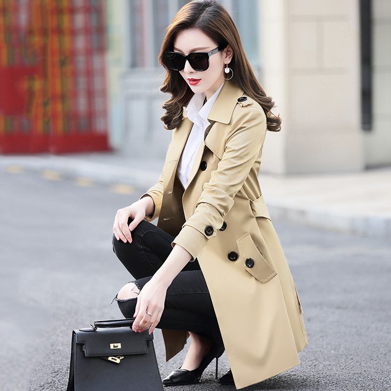 5 Color 2018 Spring Autumn Women Trench Coat Lapel collar Mid-long Slim Female Coat New Style Fashion Plus-size LADIES513