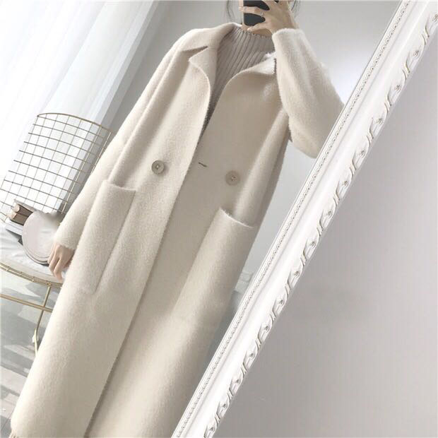 High Winter Woman Quality Solid Wool Coat Women Slim Woolen Long Cashmere Coats Elegant Pockets One Button Blend Jackets P