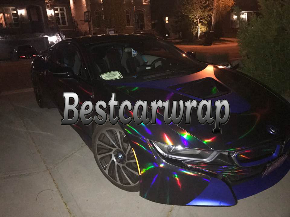 Black holographic Chrome Vinyl Car WRAP FILM Sticker With Air release Hologram NeoChrome Whole car covering foil Size:1.52*20M/Roll