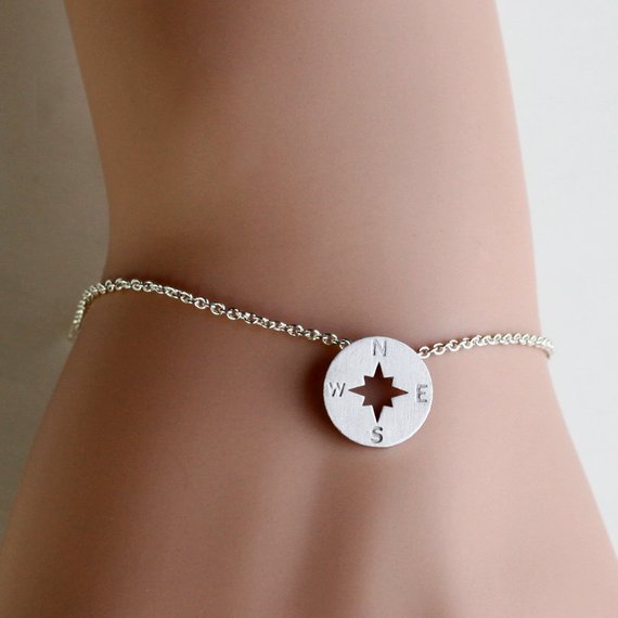 30PCS Tiny Small Compass Bracelets Simple North South Bracelets Coin Disc Circle Round Disk Direction Bracelets