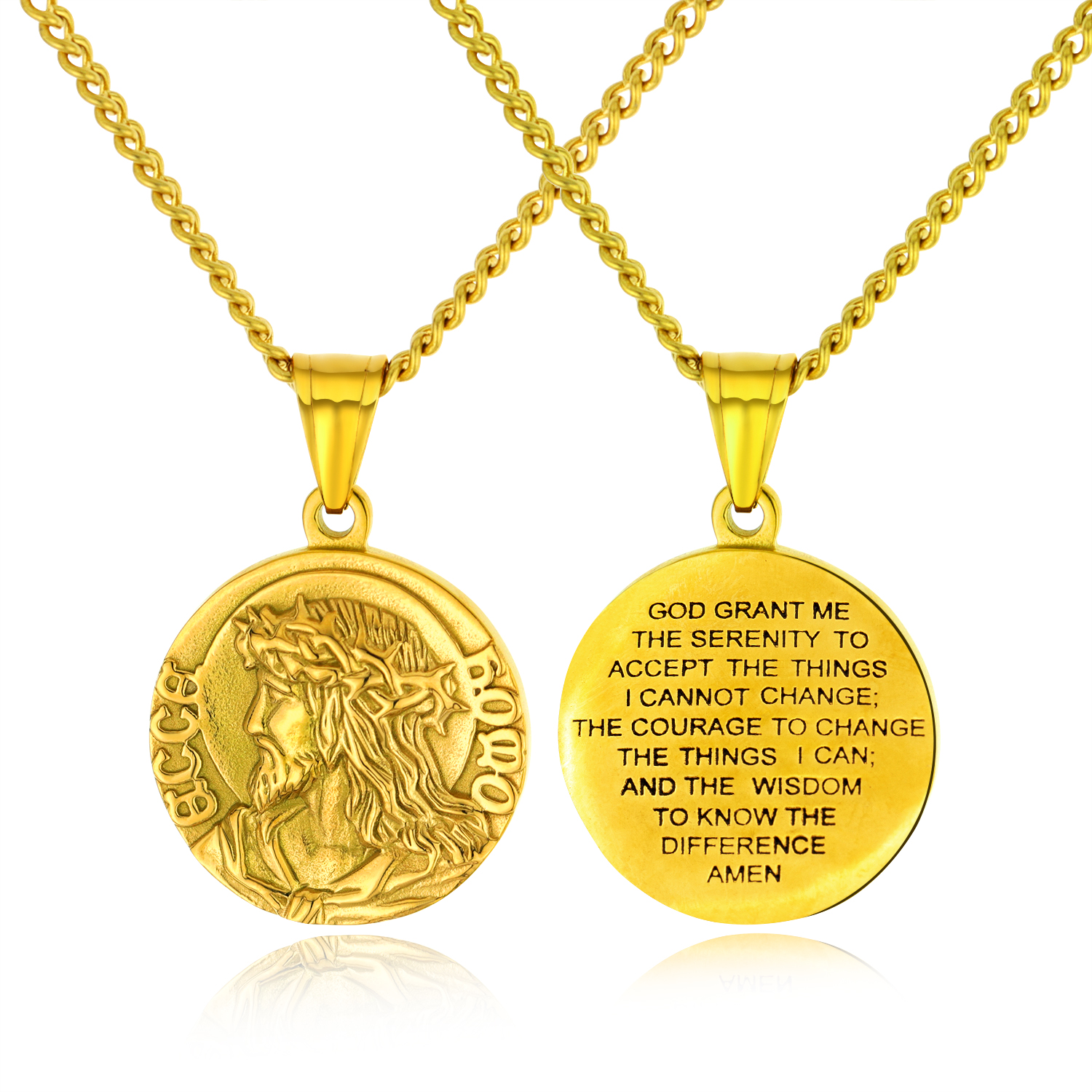Christian Serenity Prayer Necklace Stainless Steel Virgin Mary/Jesus Christ Medal Pendant Necklace with 24" Chain For Men Women, Silver
Christian Serenity Prayer Necklace Stainless Steel Virgin Mary/Jesus Christ Medal Pendant Necklace with 24" Chain For Men Women, Silver