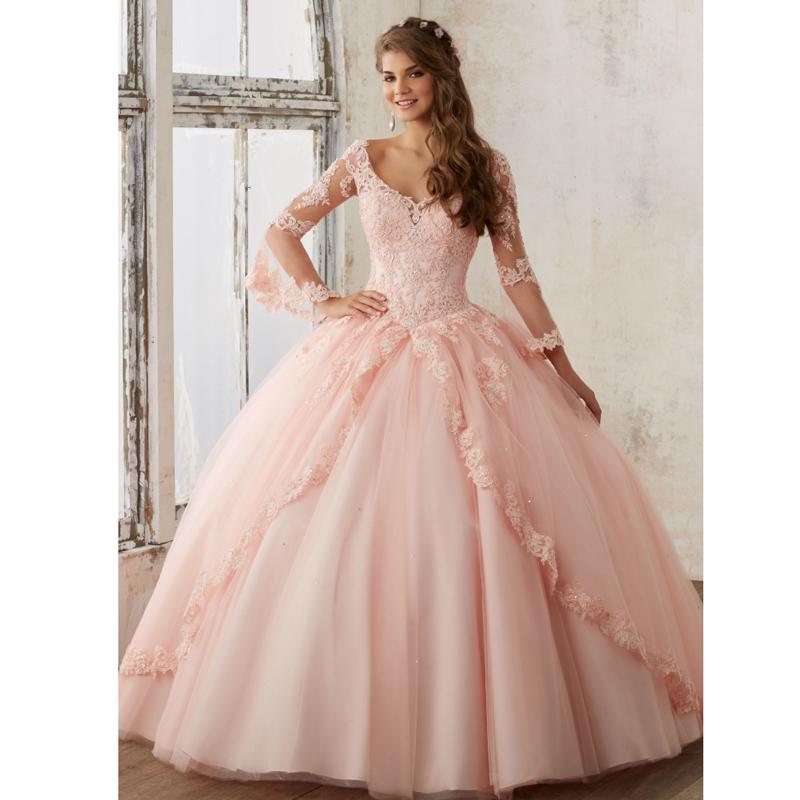 2020 Sky Blue Quinceanera Dresses Long Sleeves Ball Gown Princess Sweet 16 Birthday Sweet Girls Prom Party Special Occasion Gowns
