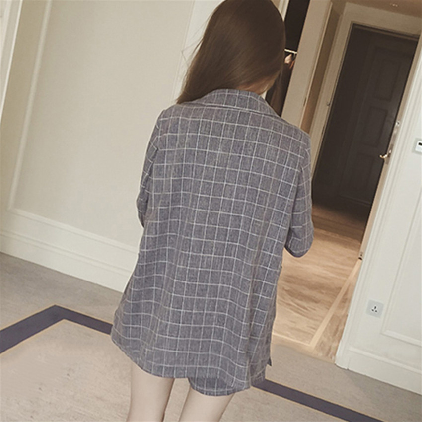 New Loose Lady Midi Long Blazers Summer Two Piece Big Size Women Linen Blazer +Shorts Formal Suits Thin Sun Protection Coat W428