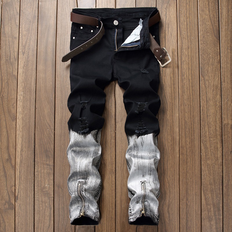 Men's Distressed Ripped Skinny Jeans Fashion Designer Slim Motorcycle Moto Biker Mens Denim Pants JS1871