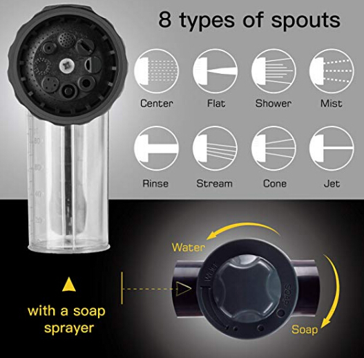 Garden Hose Nozzle Adjustable Hose Spray Nozzle New Upgrade High Pressure 8 Way Spray Pattern With 3.5Oz Soap Spray