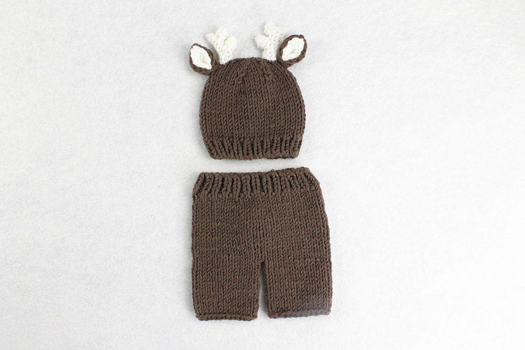 Handmade Crochet Knitted Baby Hat Pants Set Newborn Baby Photo Photography Props For 0-6 Months Christmas Deer Design Costume