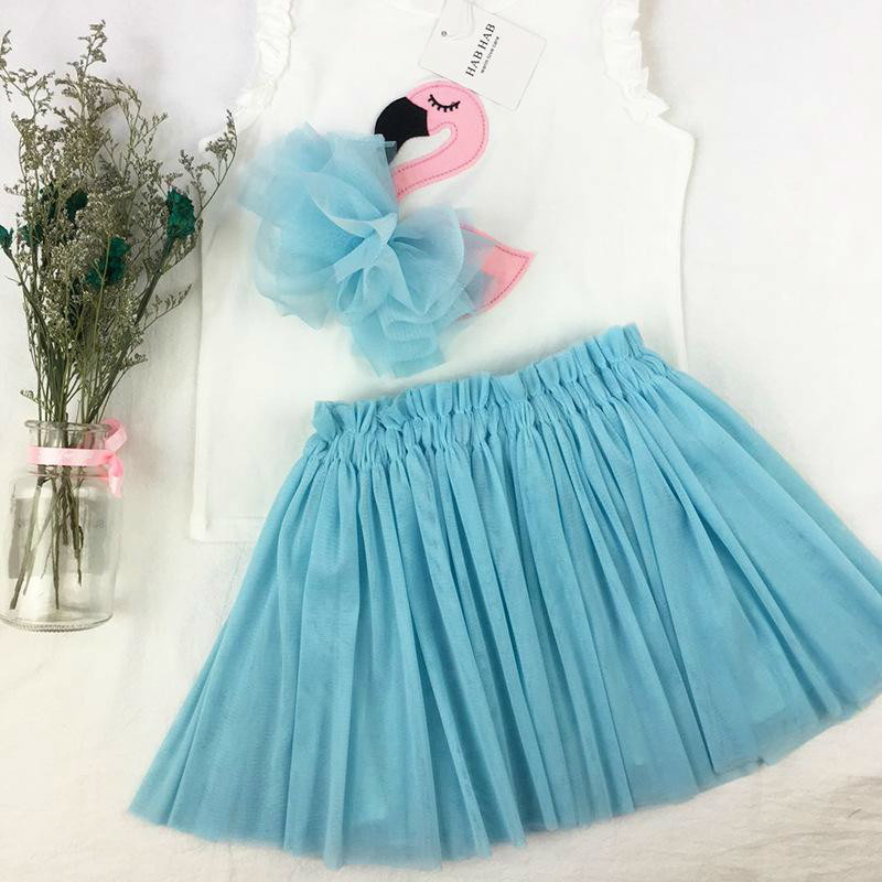 Girl Summer Clothing Sets Flamingo Kids Clothing 2018 Summer Sleeveless Cotton Top + Lace Tutu Skirt korean Children Outfits 2 pcs Sets