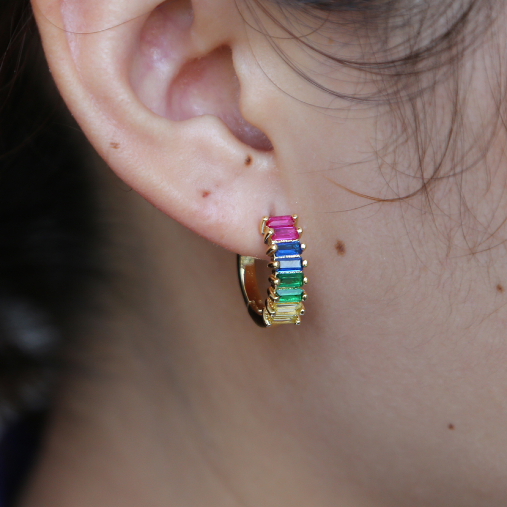 Gold plated rainbow cz hoop earring for women elegance luxury fashion jewelry 20189 new arrived colorful stone cz hoop