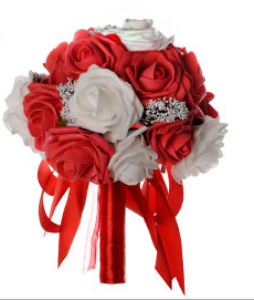 Fresh And Romantic Bride Holding Flowers Rose And Babysbreath Artificial Flowers Pink,Orange,Purple And Red Bridal Bouquets