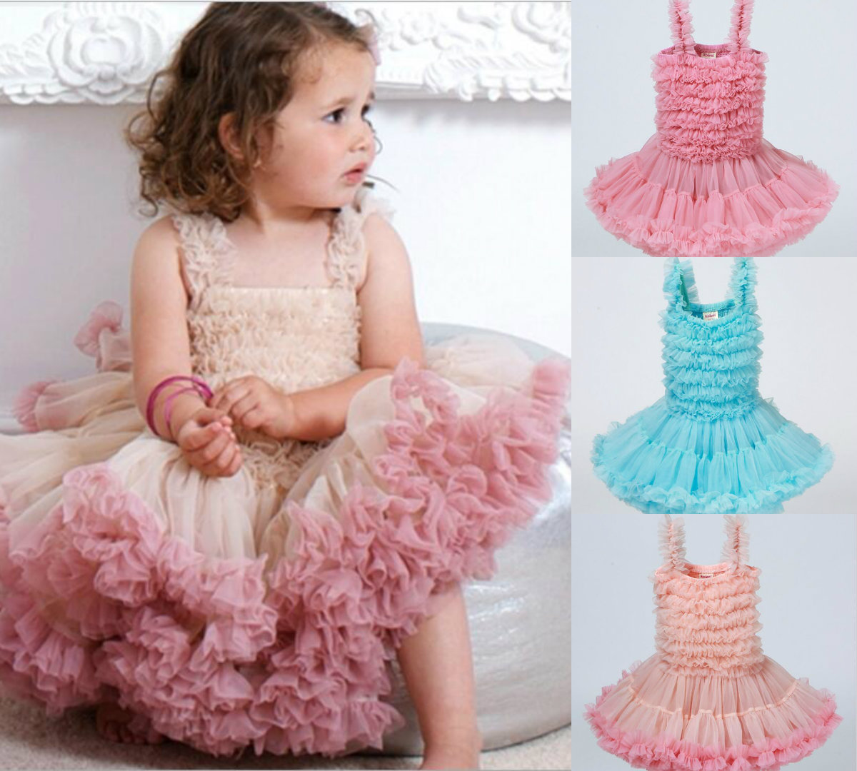 Cute Flower Girl Dresses Spaghetti Ruffle Tiered Tulle Short Birthday Party Toddler Pageant Dresses 6 Colors Little Girl Prom Gowns